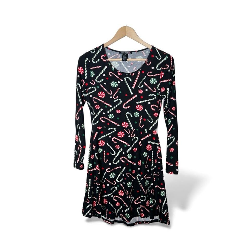 Just One candy cane black red Christmas pajamas nightgown size small S B174